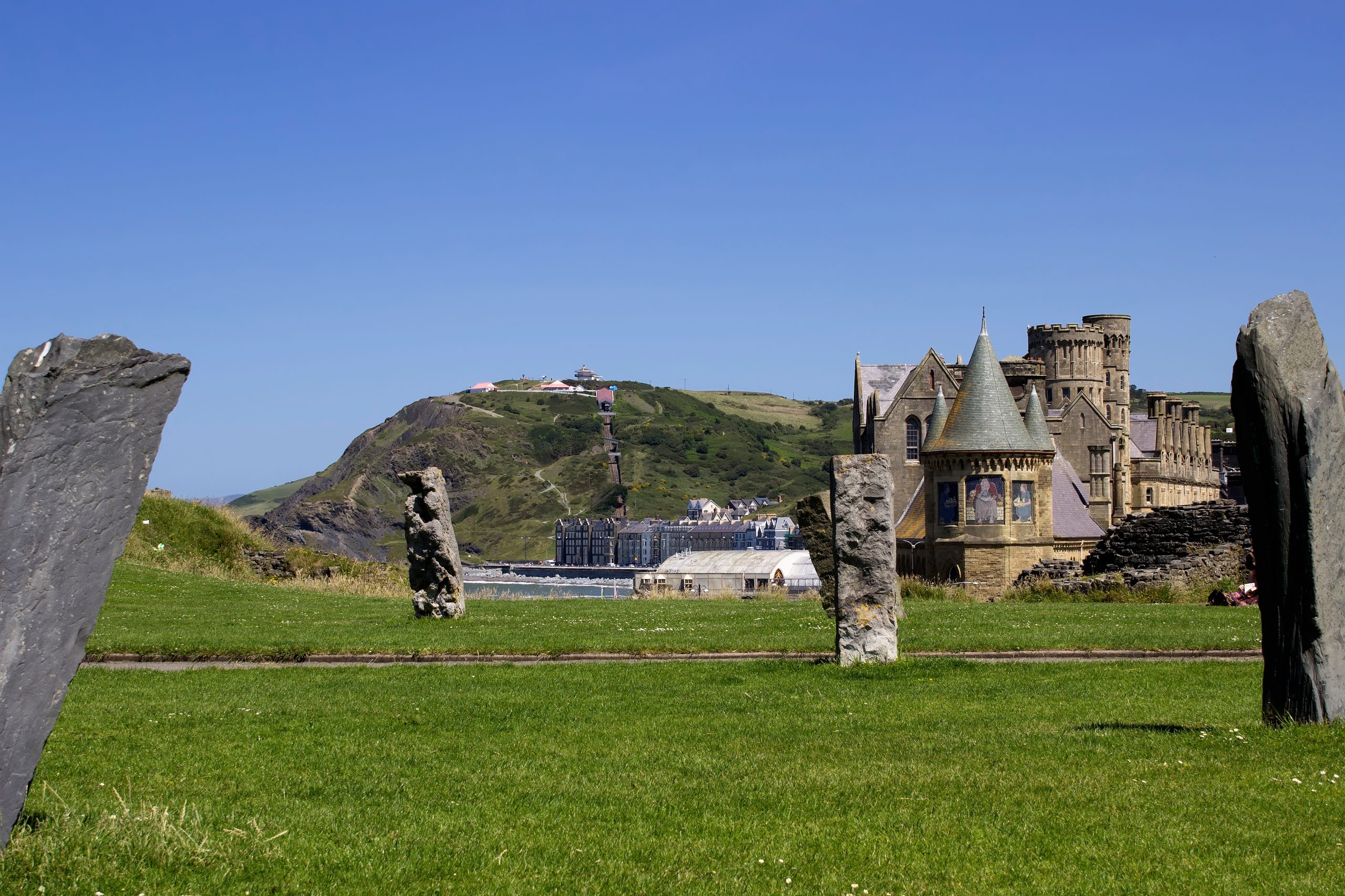 Aberystwyth castle ruins and university. Historic town in Wales