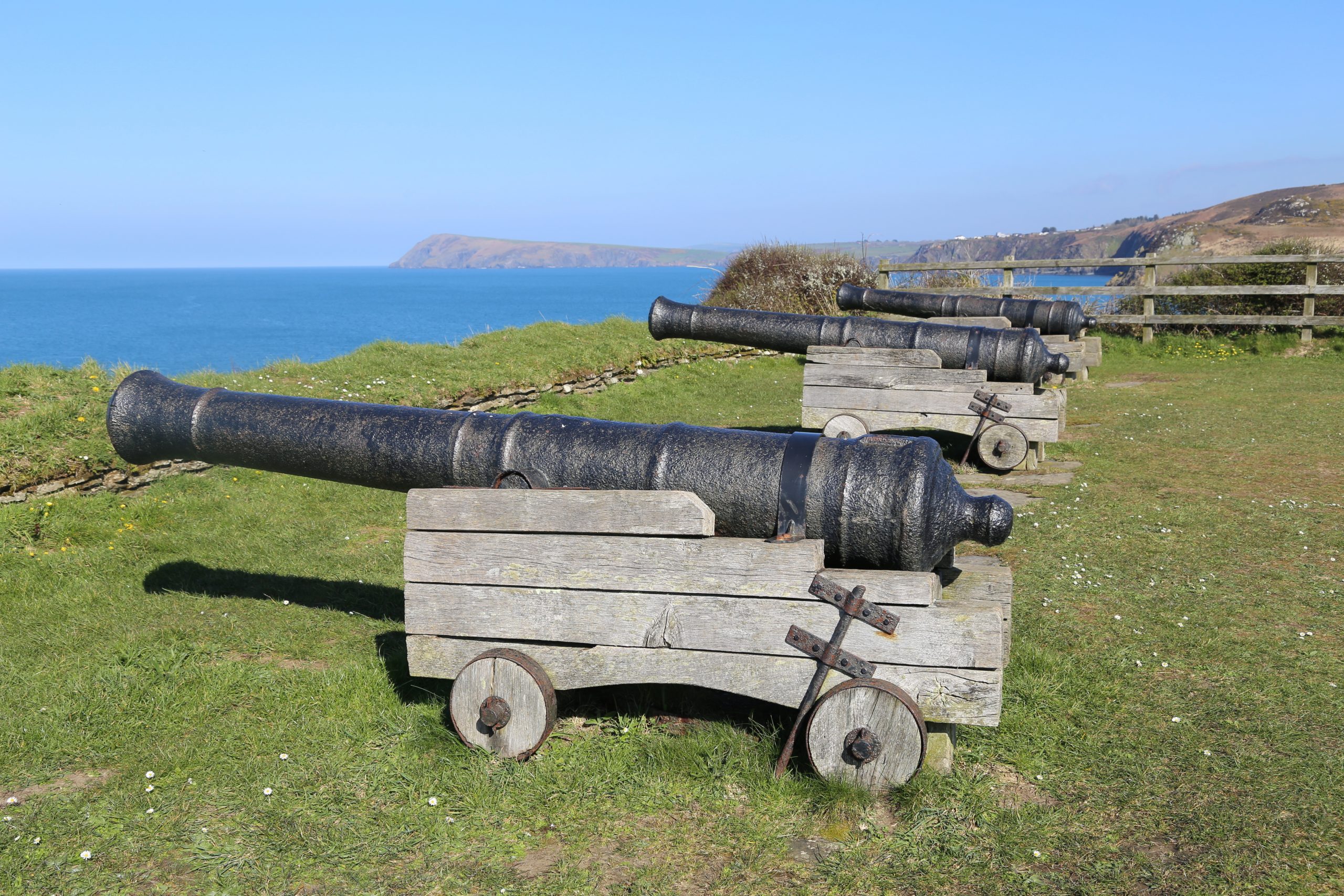 Three canon at the  ruins of an old artillery fort on Castle Poi